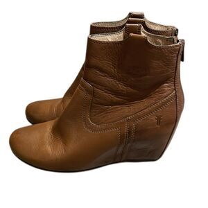 Frye Women's Tan Leather Wedge Ankle Booties